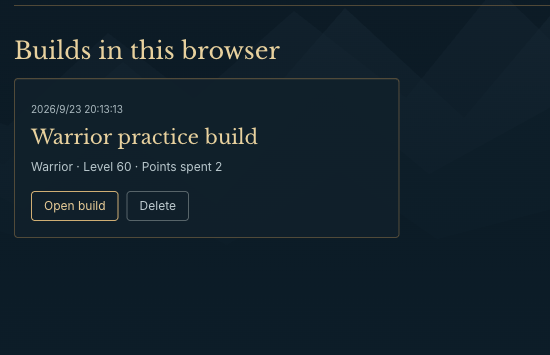 Saved talent build card ready to reopen
