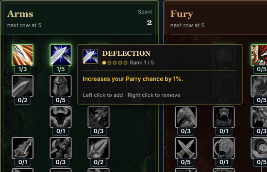 Talent tree showing selected ranks and remaining points
